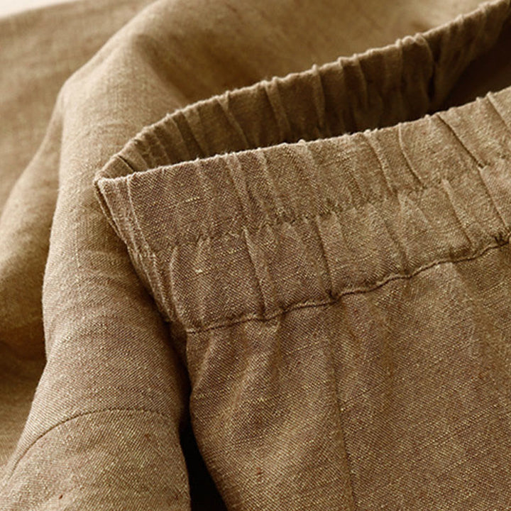 Buddha Stones Casual Plain Women's Cotton Linen Elastic Waist  Wide Leg Pants With Pockets - image 11