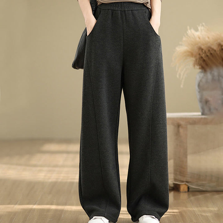 Buddha Stones Casual Thickening Women's Polyester Straight Leg Pants With Pockets - Black - US8-10，UK/AU12-14，EU40-42 (2XL) - image 0