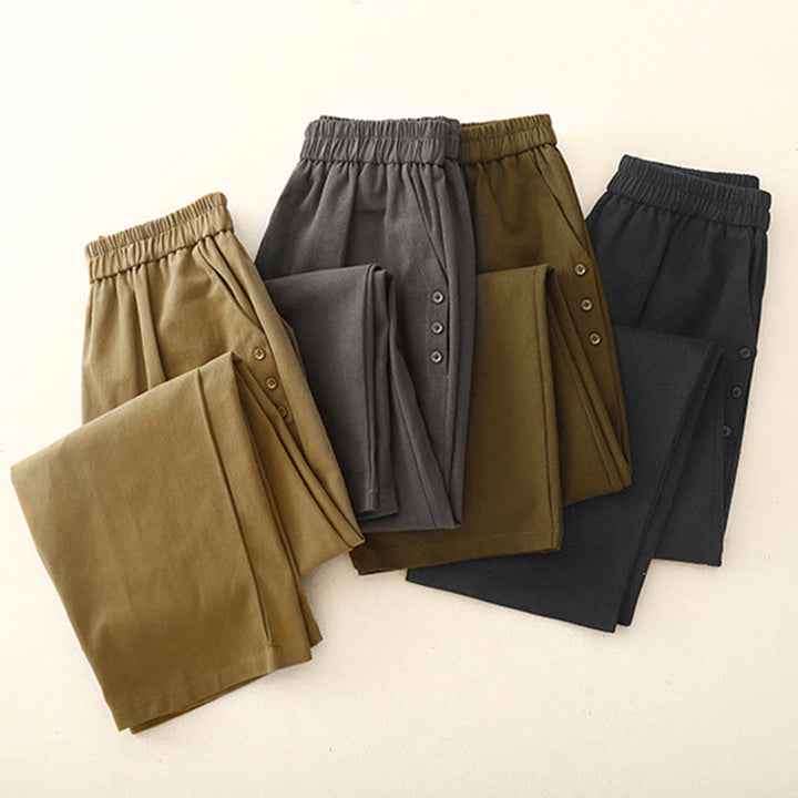 Buddha Stones Casual Snap Buttons Women's Cotton Polyester Pants With Pockets - image 16