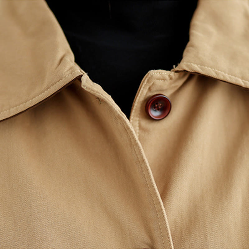 Buddha Stones Plain Lapel Buttons Design Women's Long Sleeve Quilted Cotton Jacket With Pockets - image 7