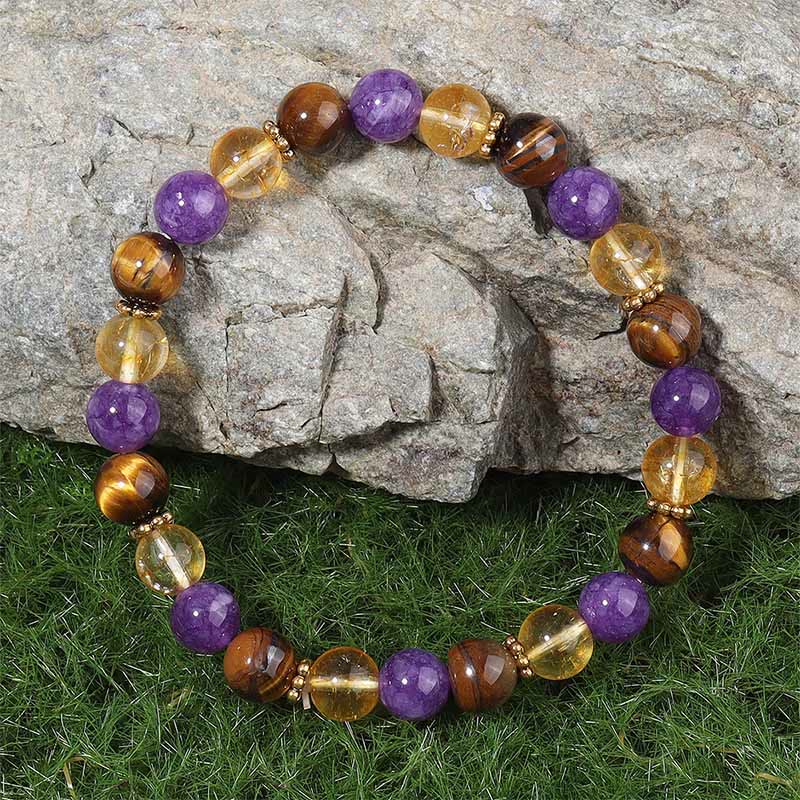 Buddha Stones Amethyst Tiger Eye Citrine Spacer Beads Healing Bracelet - image 1