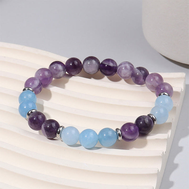 Buddha Stones Amethyst Aquamarine Spacer Beads Peace Bracelet - Amethyst & Aquamarine (Wrist Circumference: 19-22cm) - image 0