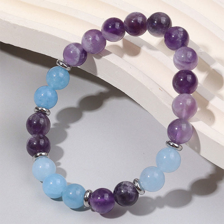 Buddha Stones Amethyst Aquamarine Spacer Beads Peace Bracelet - image 2