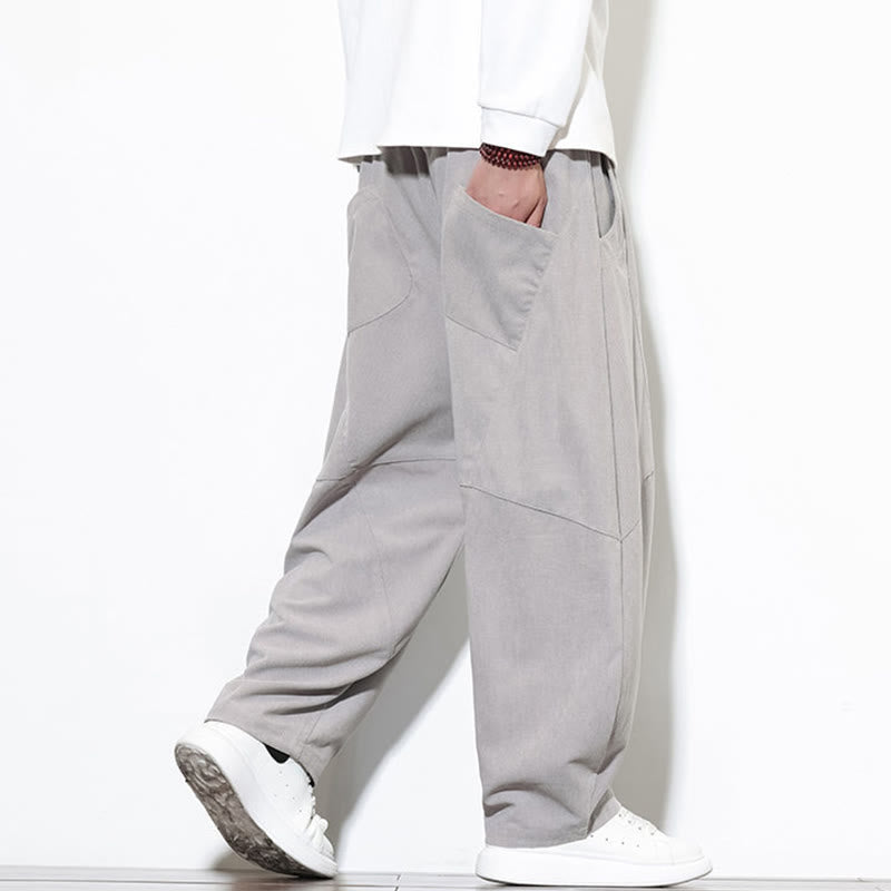 Buddha Stones Drawstring Solid Color Tapered Design Cotton Corduroy Men's Harem Pants With Pockets - image 12