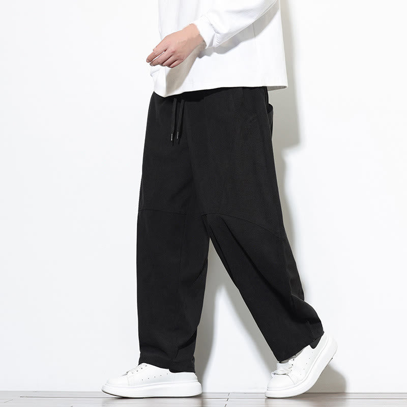 Buddha Stones Drawstring Solid Color Tapered Design Cotton Corduroy Men's Harem Pants With Pockets - image 22