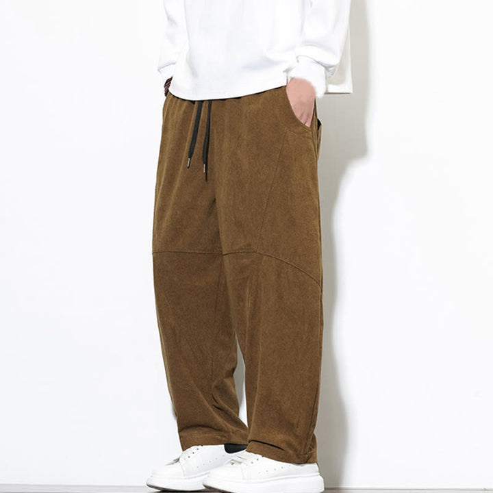 Buddha Stones Drawstring Solid Color Tapered Design Cotton Corduroy Men's Harem Pants With Pockets - image 32