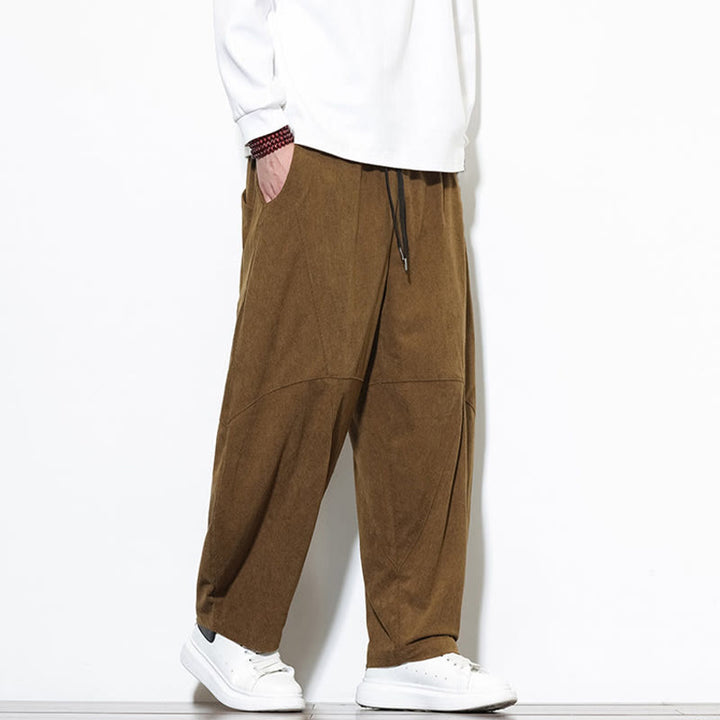 Buddha Stones Drawstring Solid Color Tapered Design Cotton Corduroy Men's Harem Pants With Pockets - image 35
