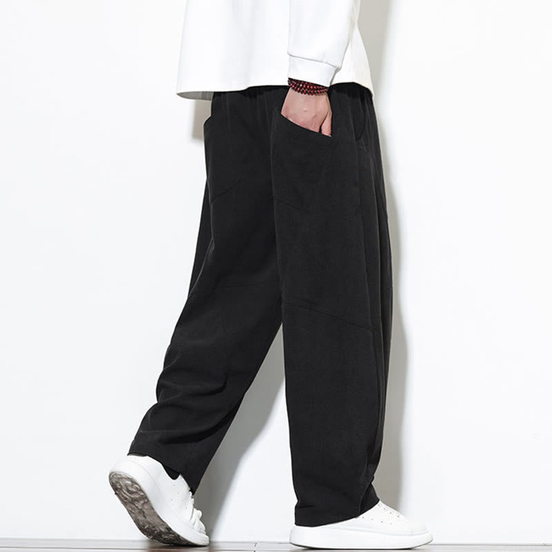 Buddha Stones Drawstring Solid Color Tapered Design Cotton Corduroy Men's Harem Pants With Pockets - image 24