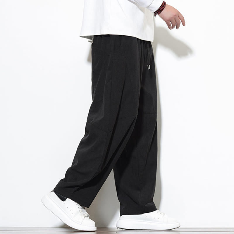 Buddha Stones Drawstring Solid Color Tapered Design Cotton Corduroy Men's Harem Pants With Pockets - image 28