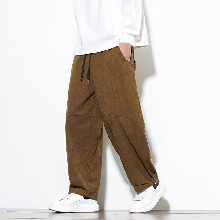 Buddha Stones Drawstring Solid Color Tapered Design Cotton Corduroy Men's Harem Pants With Pockets - image 34