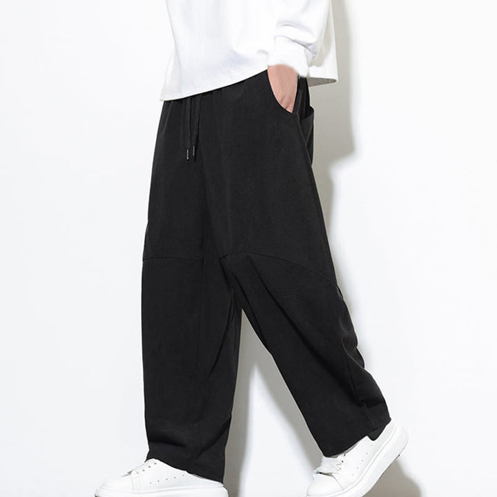 Buddha Stones Drawstring Solid Color Tapered Design Cotton Corduroy Men's Harem Pants With Pockets - image 25