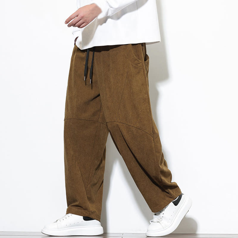 Buddha Stones Drawstring Solid Color Tapered Design Cotton Corduroy Men's Harem Pants With Pockets - image 31