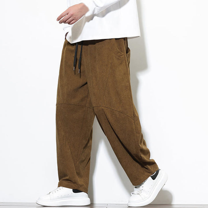 Buddha Stones Drawstring Solid Color Tapered Design Cotton Corduroy Men's Harem Pants With Pockets - image 31