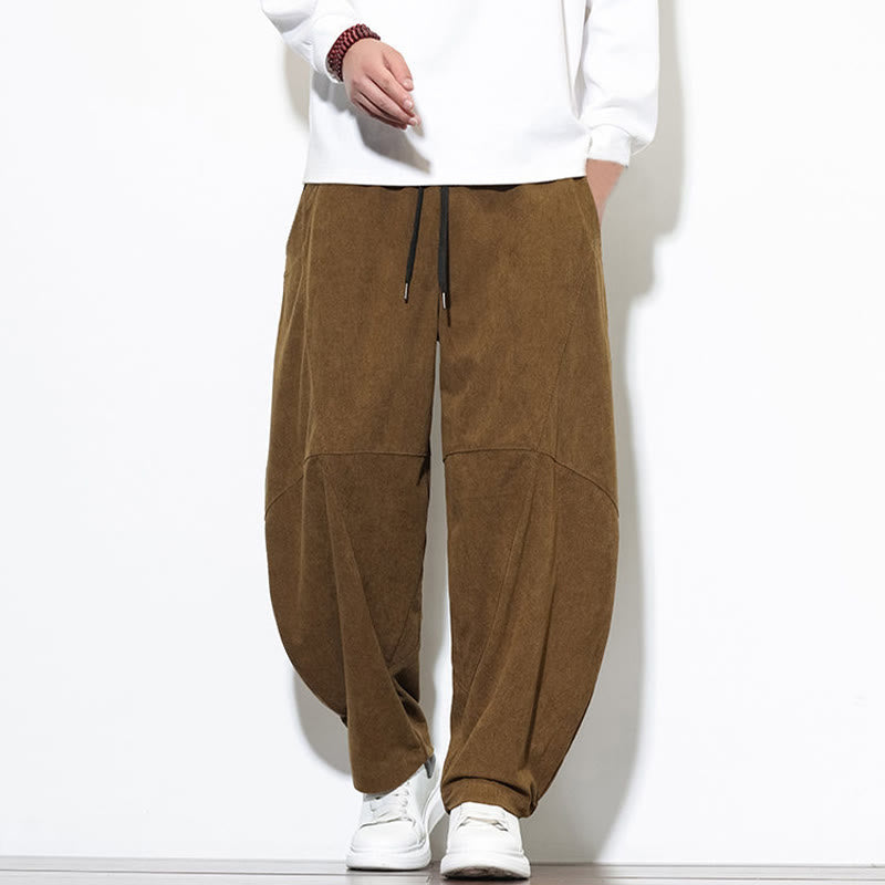 Buddha Stones Drawstring Solid Color Tapered Design Cotton Corduroy Men's Harem Pants With Pockets - image 30