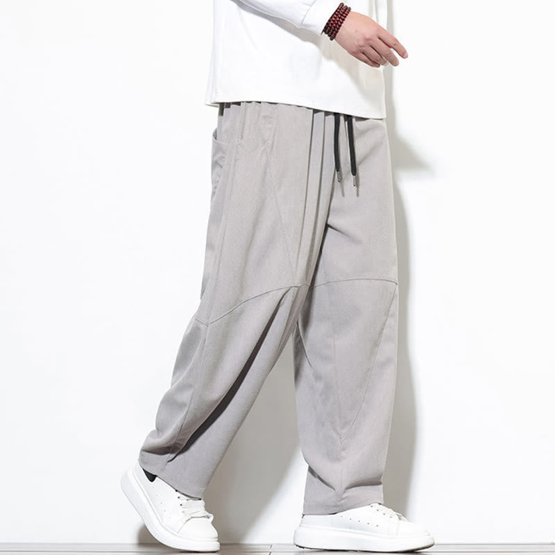 Buddha Stones Drawstring Solid Color Tapered Design Cotton Corduroy Men's Harem Pants With Pockets - image 15