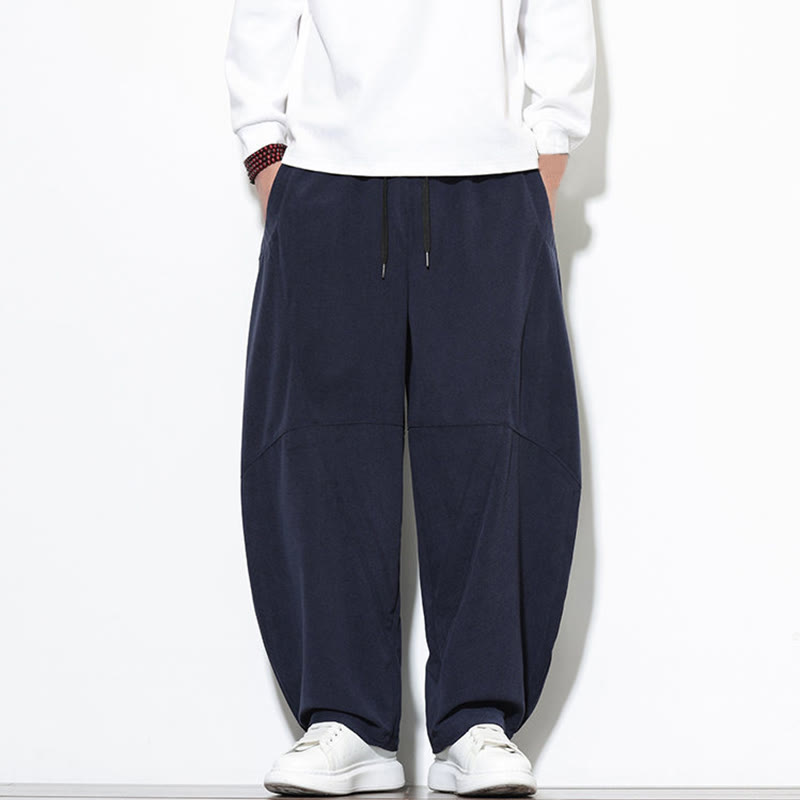 Buddha Stones Drawstring Solid Color Tapered Design Cotton Corduroy Men's Harem Pants With Pockets - image 1