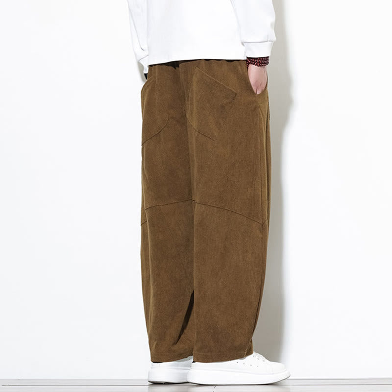 Buddha Stones Drawstring Solid Color Tapered Design Cotton Corduroy Men's Harem Pants With Pockets - image 33