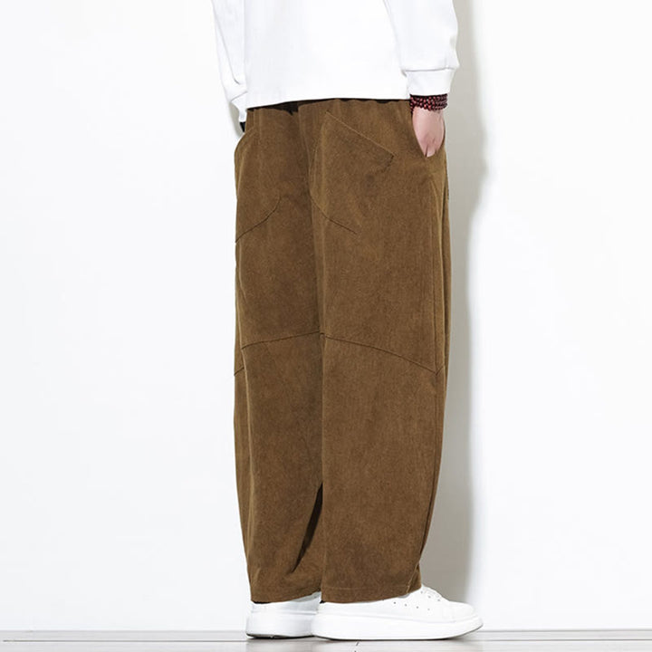Buddha Stones Drawstring Solid Color Tapered Design Cotton Corduroy Men's Harem Pants With Pockets - image 33