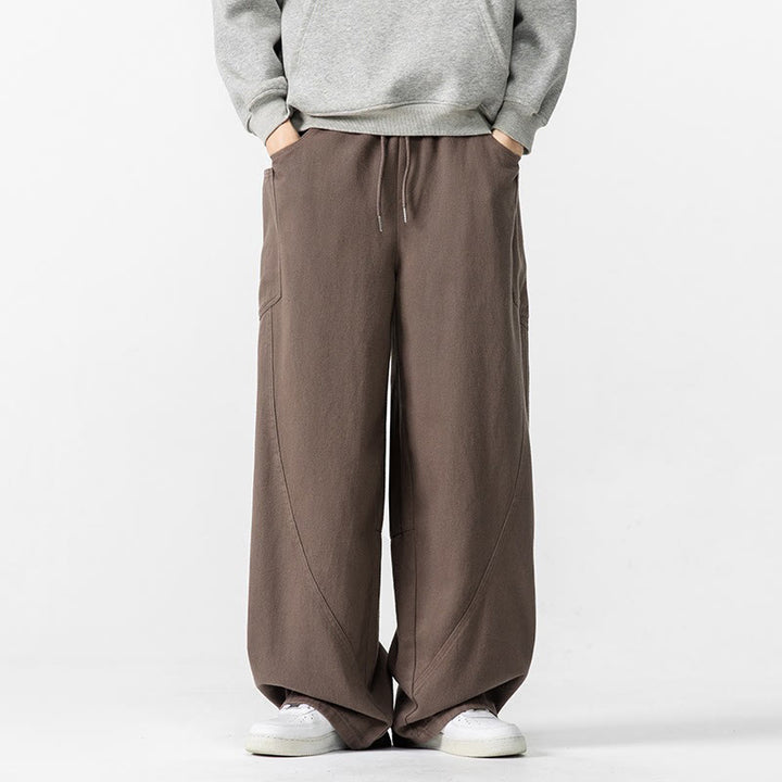 Buddha Stones Fall Pure Color Men's Wide Leg Cotton Drawstring Pants With Pockets - image 2