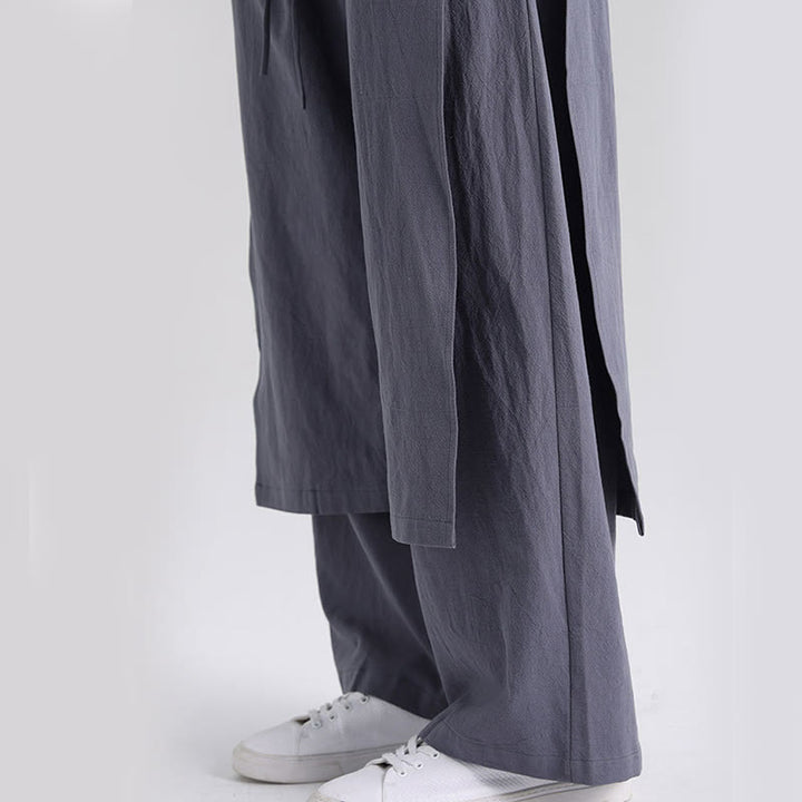 Buddha Stones Plain Patchwork Design Men's Cotton Pants With Pockets - image 9