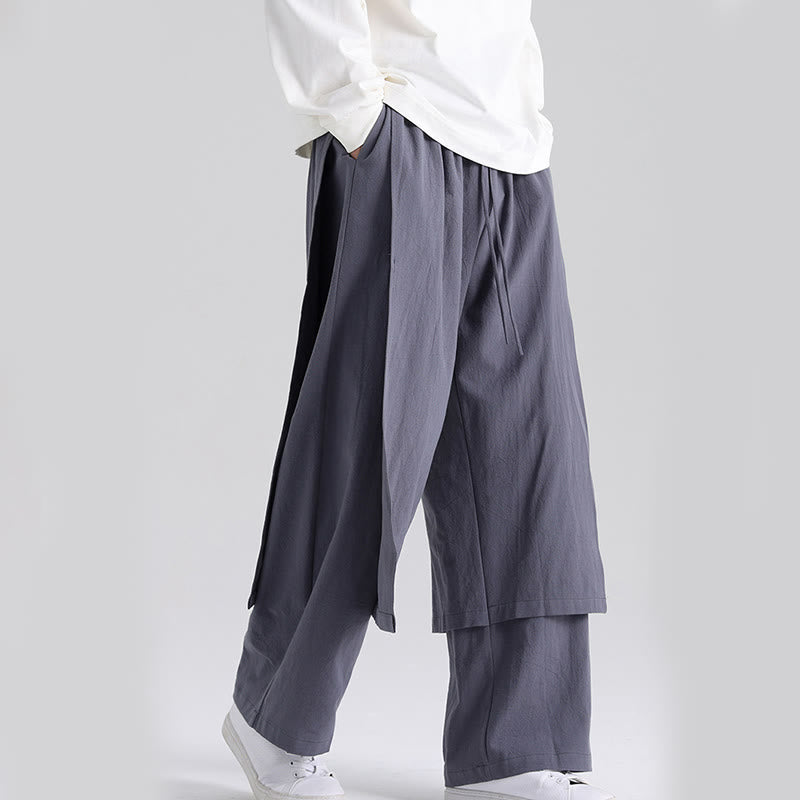 Buddha Stones Plain Patchwork Design Men's Cotton Pants With Pockets - image 3