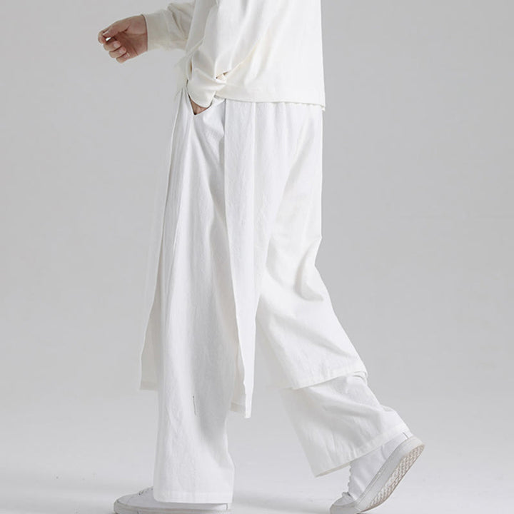 Buddha Stones Plain Patchwork Design Men's Cotton Pants With Pockets - White - US/UK/AU46，EU56 (5XL) - image 19