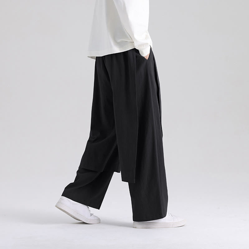 Buddha Stones Plain Patchwork Design Men's Cotton Pants With Pockets - image 12