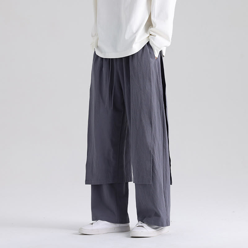 Buddha Stones Plain Patchwork Design Men's Cotton Pants With Pockets - image 5