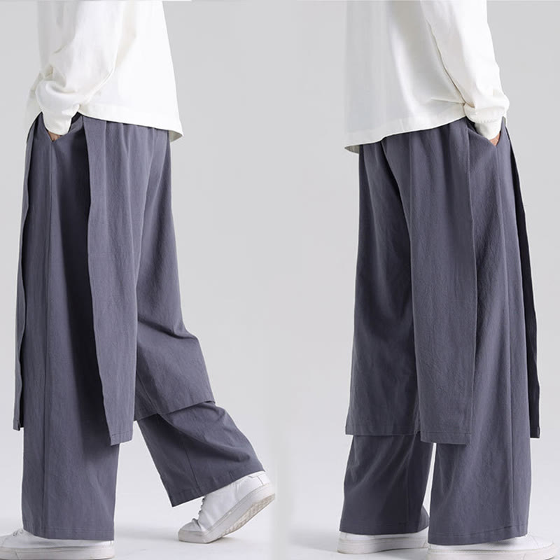 Buddha Stones Plain Patchwork Design Men's Cotton Pants With Pockets - image 10