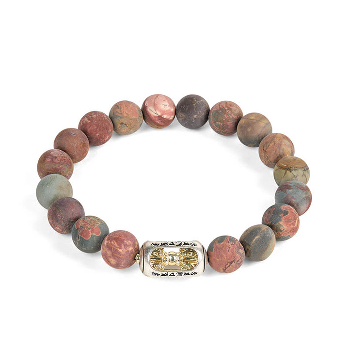 Buddha Stones Natural Picasso Jasper Om Mani Padme Hum Energy Bracelet - image 4