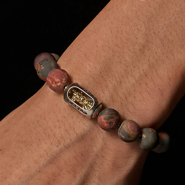 Buddha Stones Natural Picasso Jasper Om Mani Padme Hum Energy Bracelet - image 2
