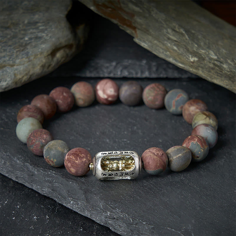 Buddha Stones Natural Picasso Jasper Om Mani Padme Hum Energy Bracelet - image 1