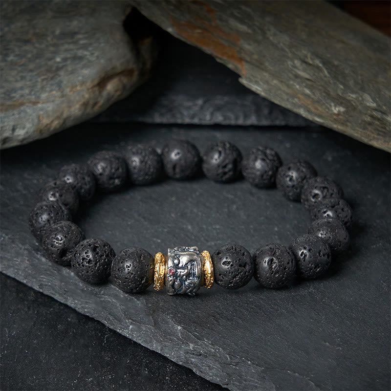 Buddha Stones Natural Lava Rock Buddha Face Support Bracelet - image 1