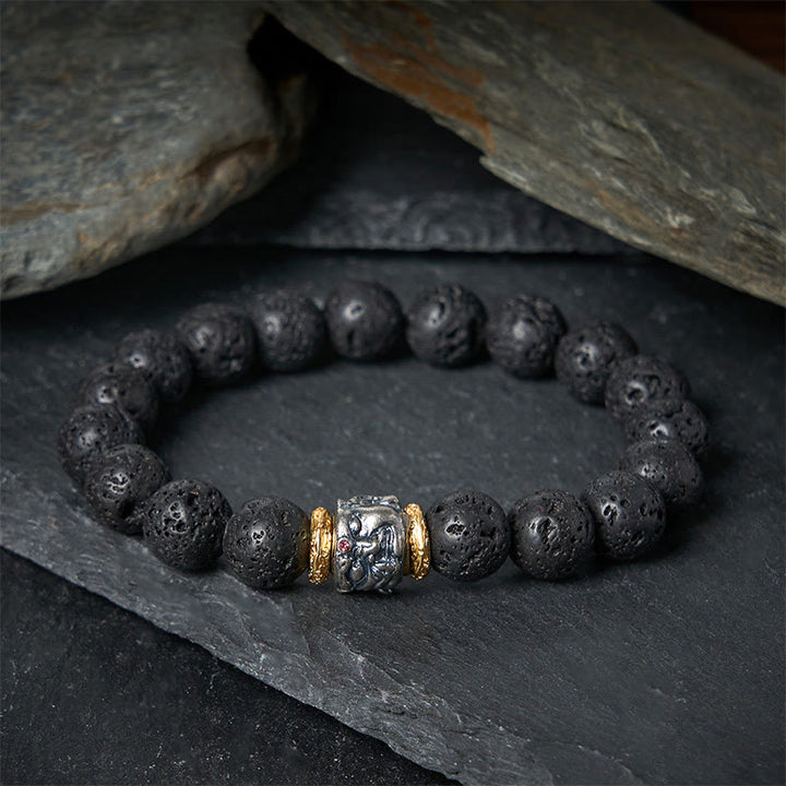Buddha Stones Natural Lava Rock Buddha Face Support Bracelet - image 1