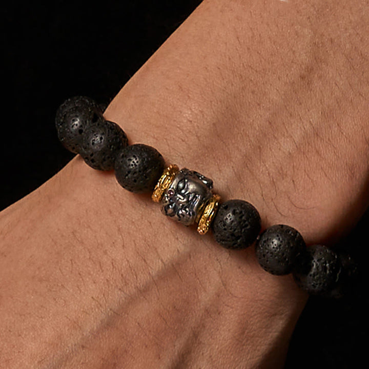 Buddha Stones Natural Lava Rock Buddha Face Support Bracelet - image 2