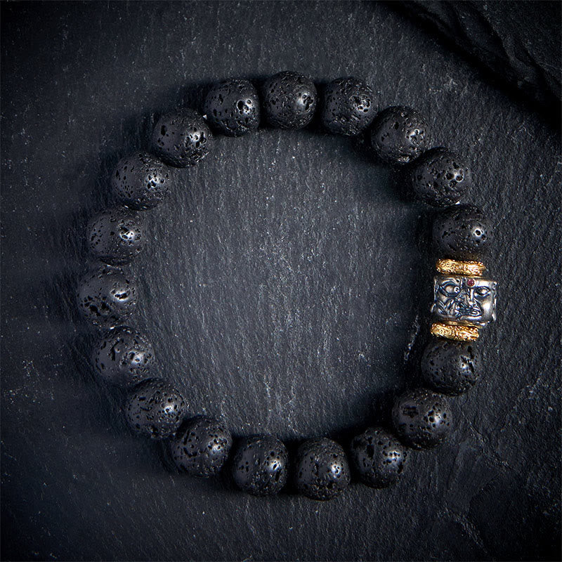 Buddha Stones Natural Lava Rock Buddha Face Support Bracelet - 20cm - image 0