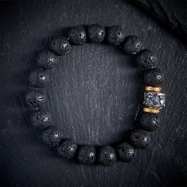 Buddha Stones Natural Lava Rock Buddha Face Support Bracelet - 20cm - image 0