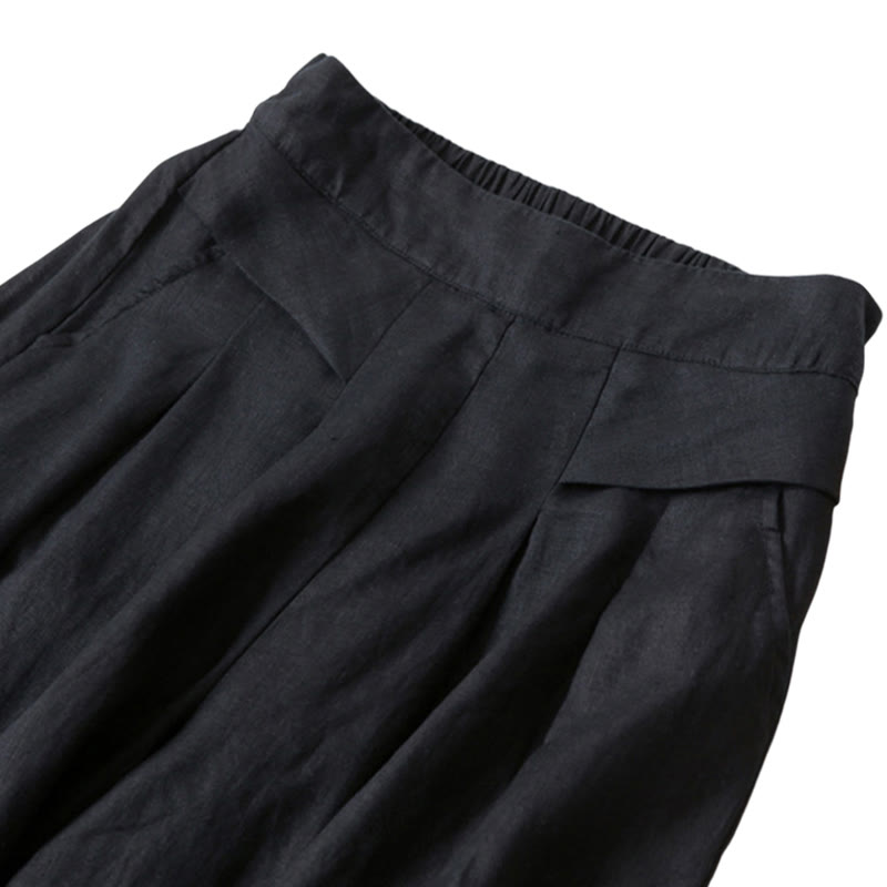 Buddha Stones Plain Color Cotton Linen High Waist Wide Leg Pants With Pockets - image 22