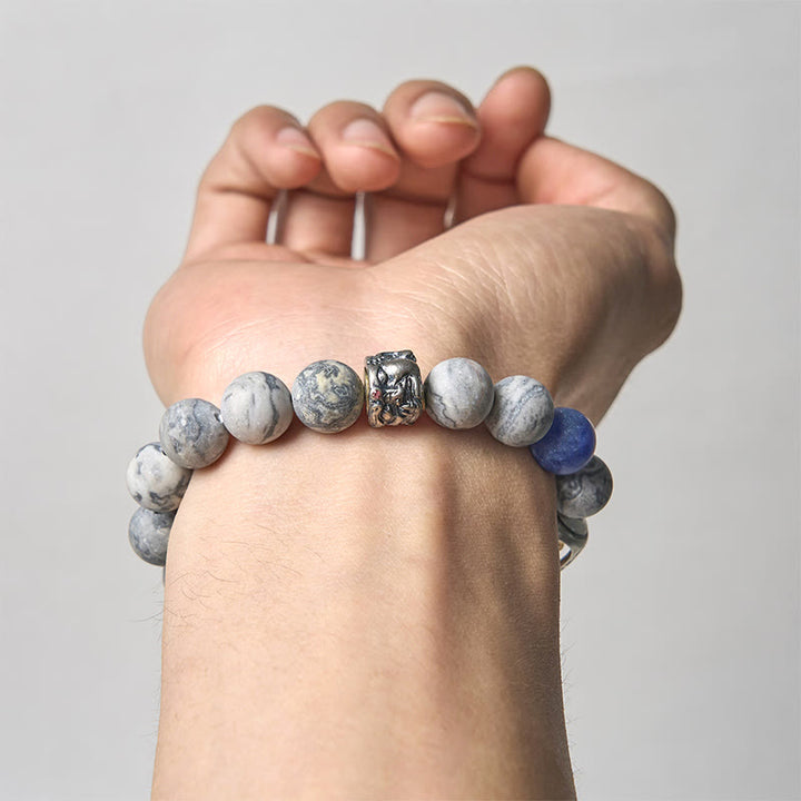Buddha Stones Natural Grey Jasper Sodalite Om Mani Padme Hum Buddha Face Healing Bracelet - image 3