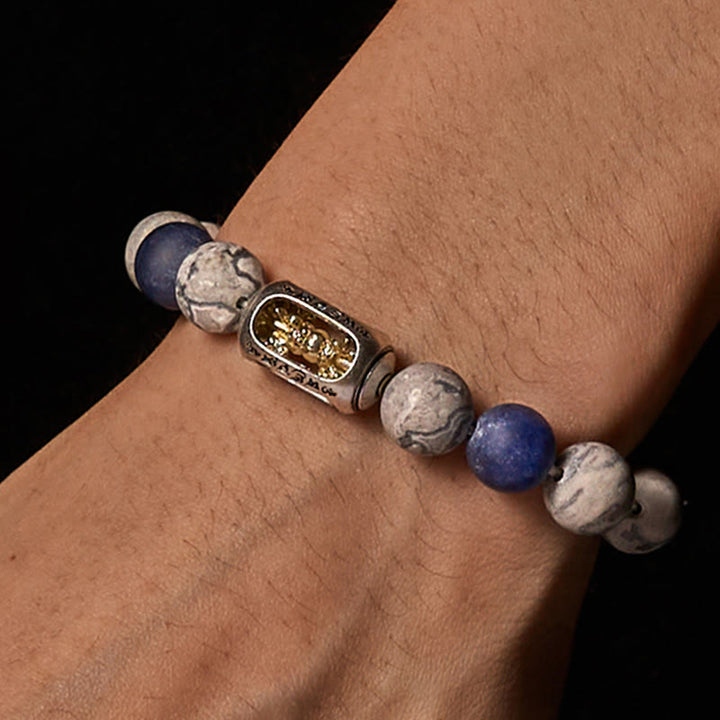 Buddha Stones Natural Grey Jasper Sodalite Om Mani Padme Hum Buddha Face Healing Bracelet - image 2