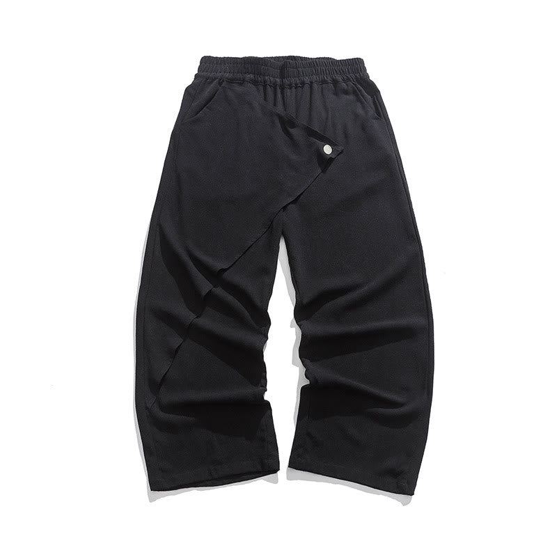 Buddha Stones Asymmetrical Patched Design Plain Men's Cotton Pants With Pockets - Black - US/UK/AU46，EU56 (5XL) - image 9