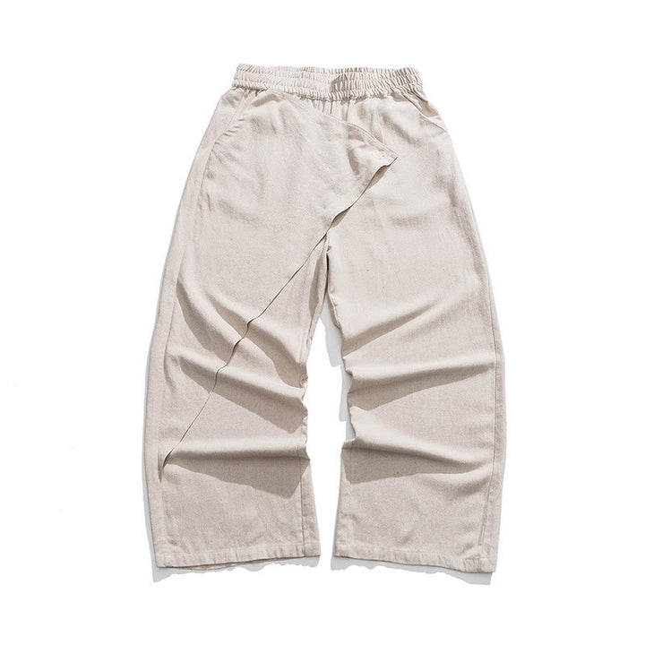Buddha Stones Asymmetrical Patched Design Plain Men's Cotton Pants With Pockets - Linen - US/UK/AU46，EU56 (5XL) - image 19