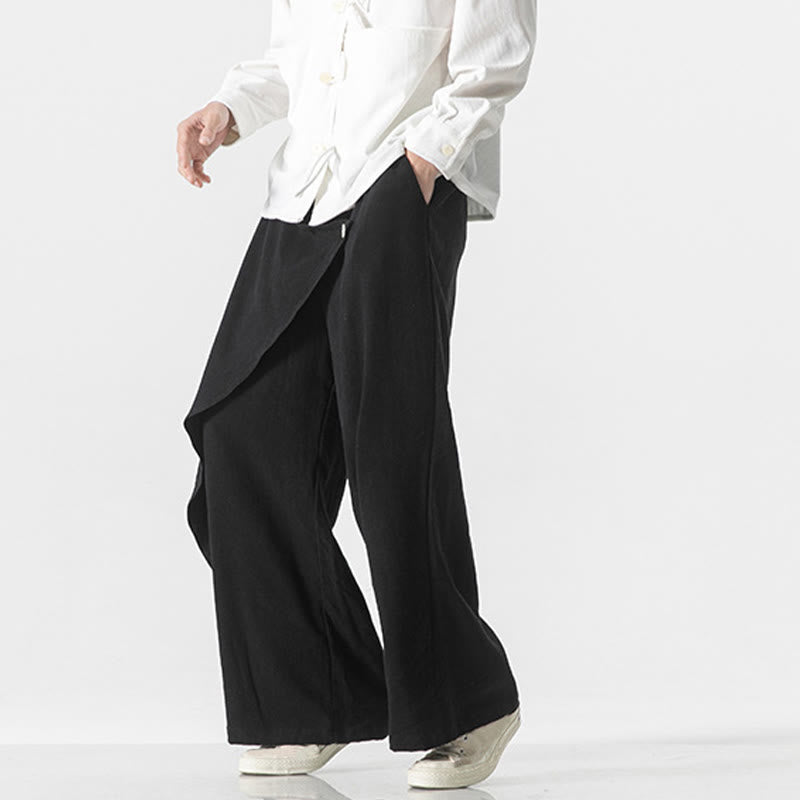 Buddha Stones Asymmetrical Patched Design Plain Men's Cotton Pants With Pockets - image 12