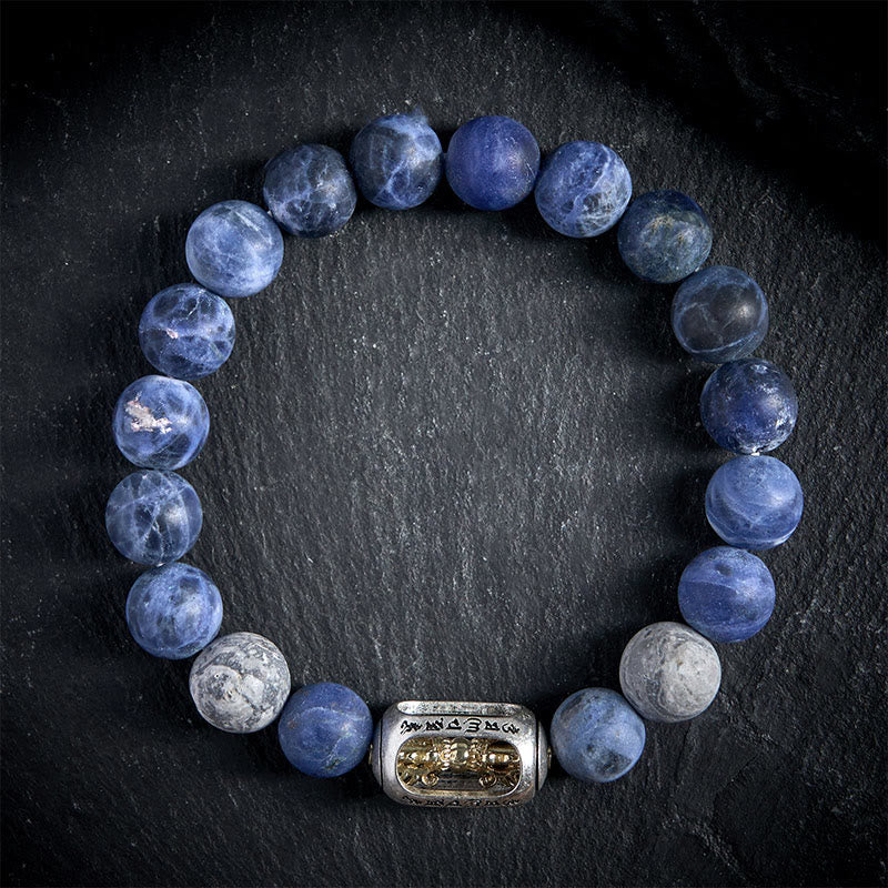 Buddha Stones Natural Sodalite Grey Jasper Om Mani Padme Hum Harmony Bracelet - 20cm - image 0