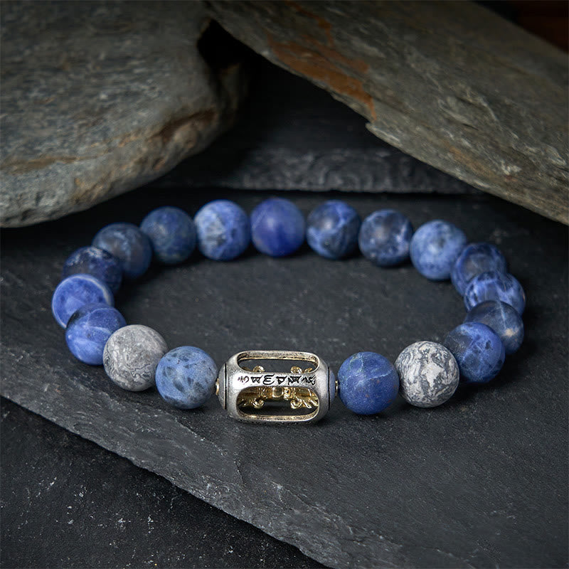 Buddha Stones Natural Sodalite Grey Jasper Om Mani Padme Hum Harmony Bracelet - image 1