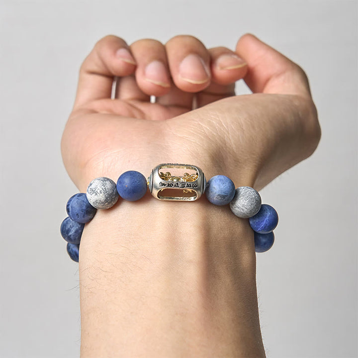 Buddha Stones Natural Sodalite Grey Jasper Om Mani Padme Hum Harmony Bracelet - image 3
