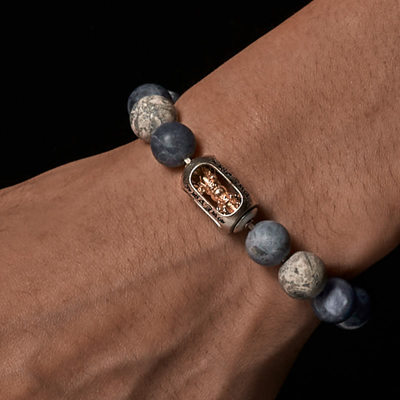 Buddha Stones Natural Sodalite Grey Jasper Om Mani Padme Hum Harmony Bracelet - image 2