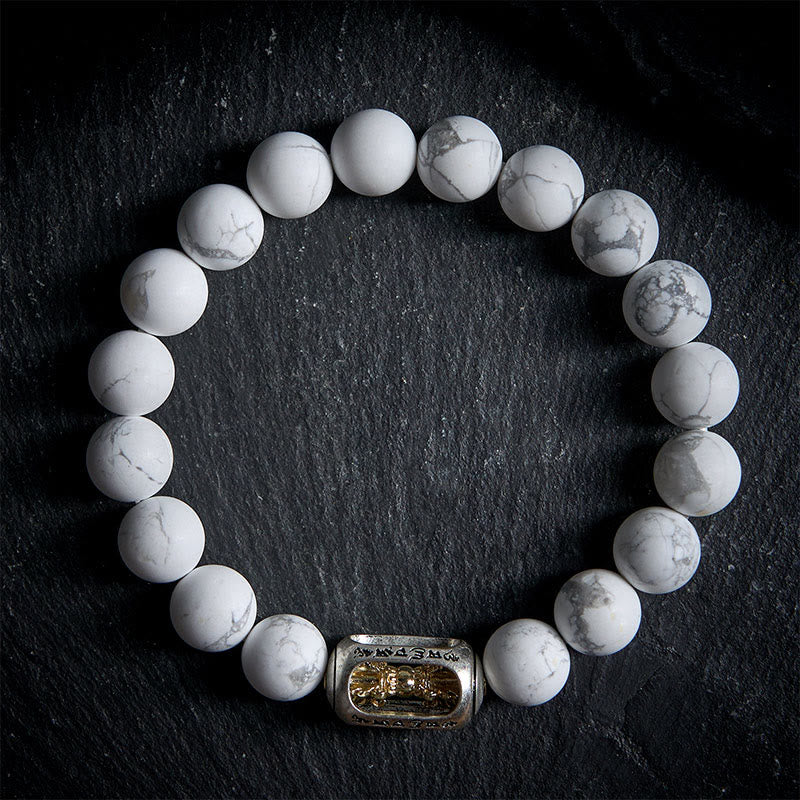 Buddha Stones Natural White Turquoise Bead Om Mani Padme Hum Blessing Bracelet - 20cm - image 0
