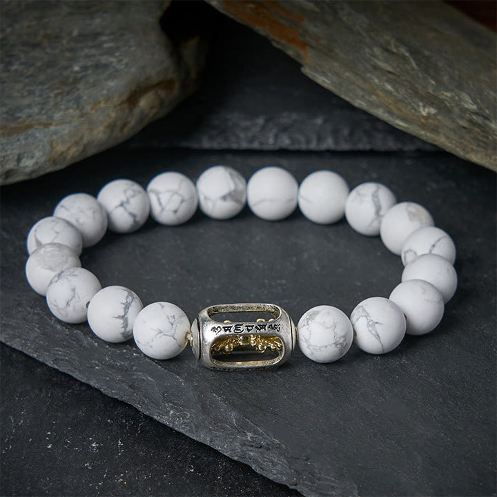 Buddha Stones Natural White Turquoise Bead Om Mani Padme Hum Blessing Bracelet - image 1
