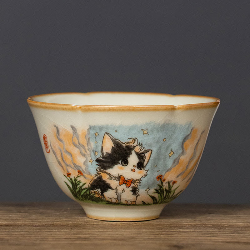Buddha Stones Cute Bow Tie Cat Teacup Kung Fu Tea Cup - Cat 6.7cm*4cm*65ml - image 2